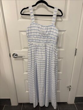 Altar'd State White Maxi Dress with Light Blue Stripes